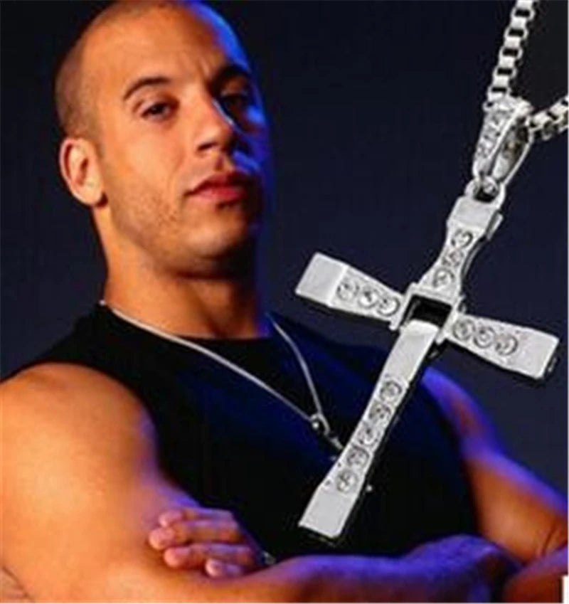 Dominic Toretto The Fast and The Furious Celebrity Vin Diesel Item Crystal Jesus Men Cross Pendant Necklace Gift Jewelry Pi-Mart