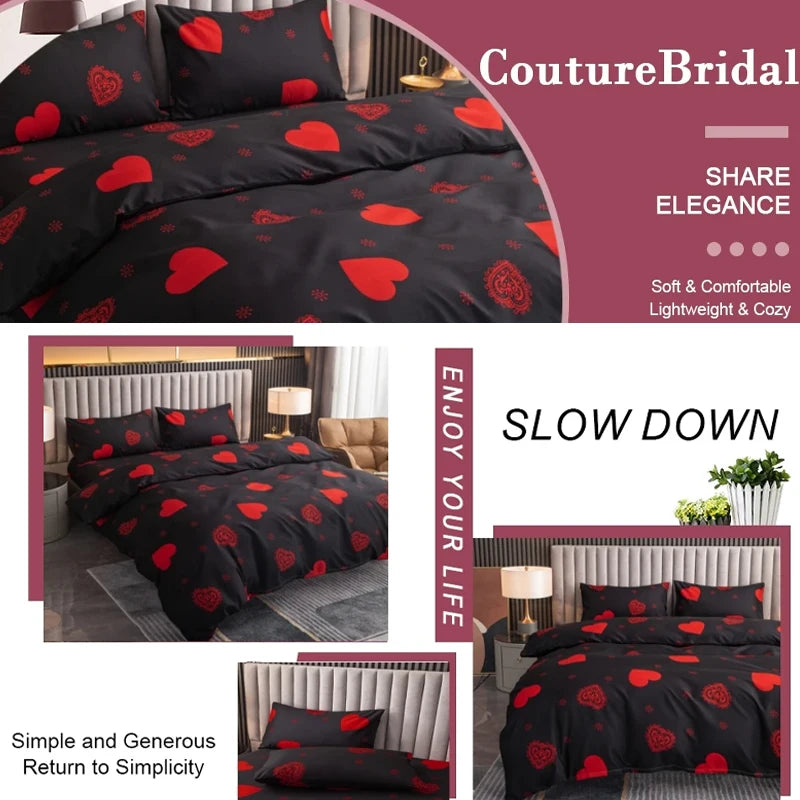 3pcs Printed Brushed Duvet Cover Pillowcase Three Piece Set High Quality Skin Friendly Fabric Bedding Cover (without Bed Sheet) Pi-Mart