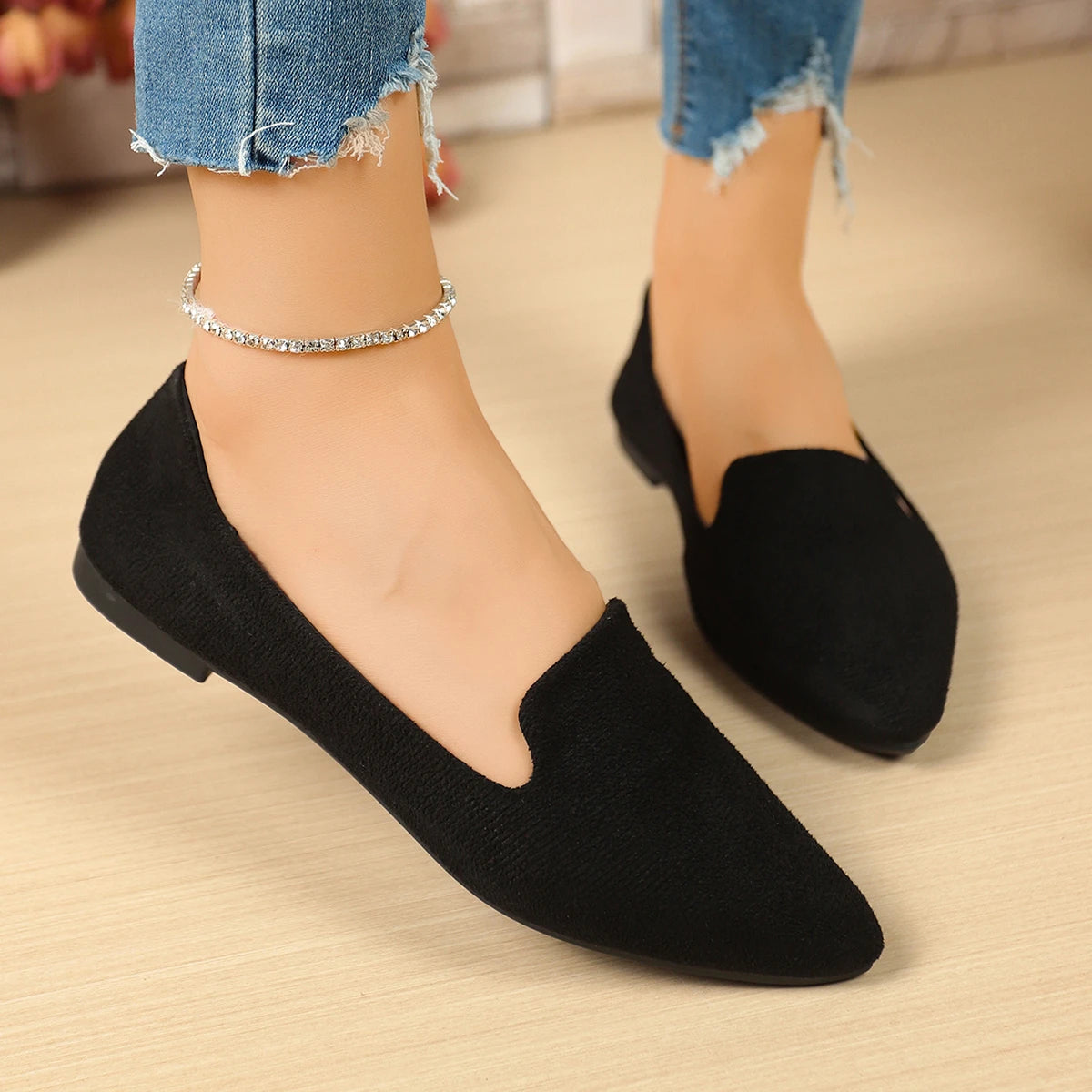 Women Flats Pointed Toe Solid Color Flats for Women Spring/autumn Casual Comfortable Leopard Brown Flat Heel Shoes Pi-Mart