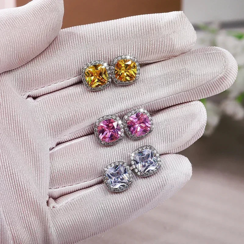 Huitan Classic Cushion Shape Stud Earrings with Brilliant Cubic Zirconia Stone Wedding Engagement Party Luxury Jewelry for Women Pi-Mart