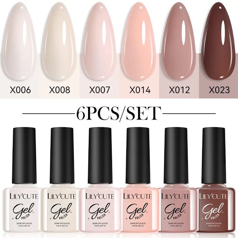 LILYCUTE 6Pcs/set 7ml Coffee Series Gel Nail Polish Kit 125 Colors Manicure Semi Permanent Soak Off UV Nail Art Gel Varnish Tri Light Beauty