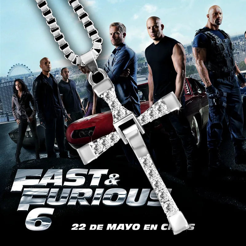 Dominic Toretto The Fast and The Furious Celebrity Vin Diesel Item Crystal Jesus Men Cross Pendant Necklace Gift Jewelry Pi-Mart