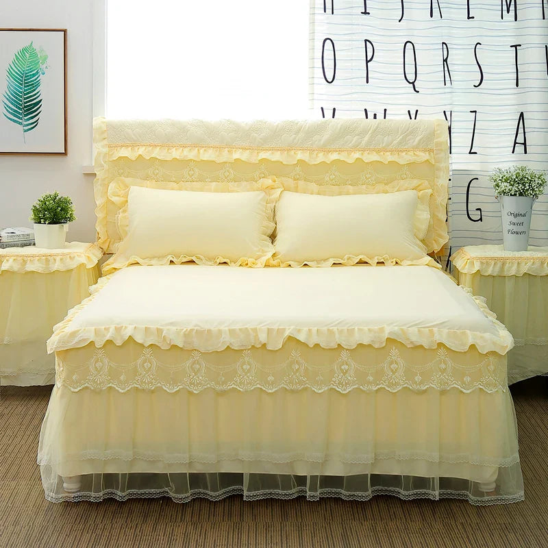 1 Piece Lace Bed Skirt +2pieces Pillowcases bedding set Princess Bedding Bedspreads sheet Bed For Girl bed Cover King/Queen size LadyShow.Store