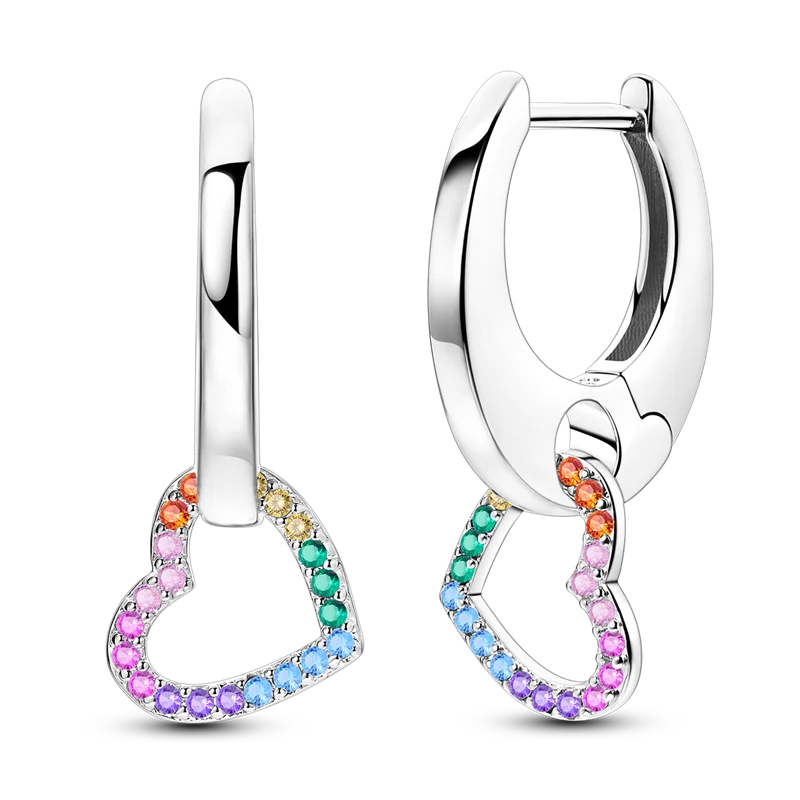 Genuine 925 Sterling Silver Love Feather Earrings Fit Original Charms Hoop For Women Girls Stud Earring Fine Jewelry Gifts Pi-Mart
