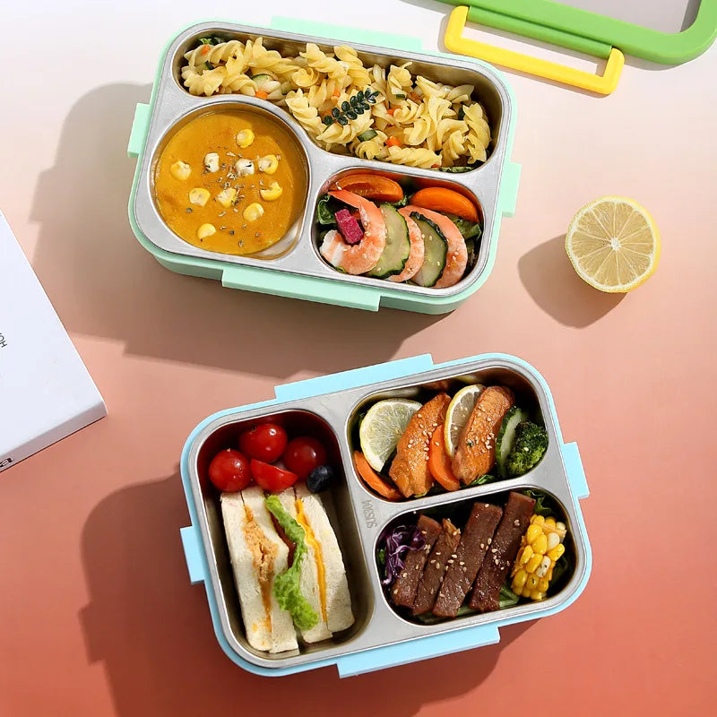 JUSTINLAU 304 Stainless Steel Lunch Box Compartment Leak-proof Student Office Workers Bento Box with Tableware Food Container LadyShow.Store