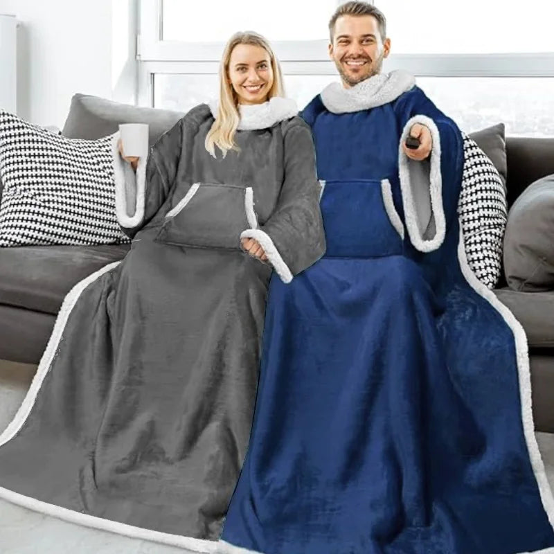 Grey Wearable Lazy TV Blanket With Sleeve,TV Sofa Blankets For Men Women,Thick Fleece Blanket Winter Adult Cozy Soft Nap Blanket Pi-Mart