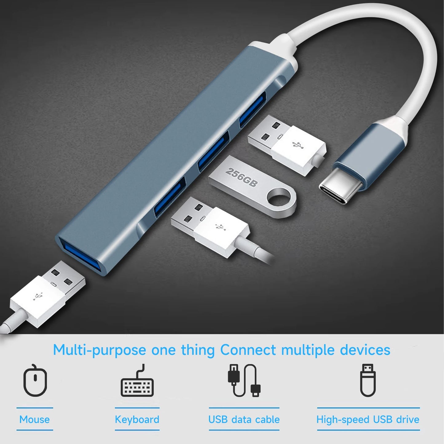 4-in-1 USB C Hub 3.0, Multi-Port OTG Adapter for Smartphones, Tablets, Laptops, Computers, Type-C Splitter Pi-Mart