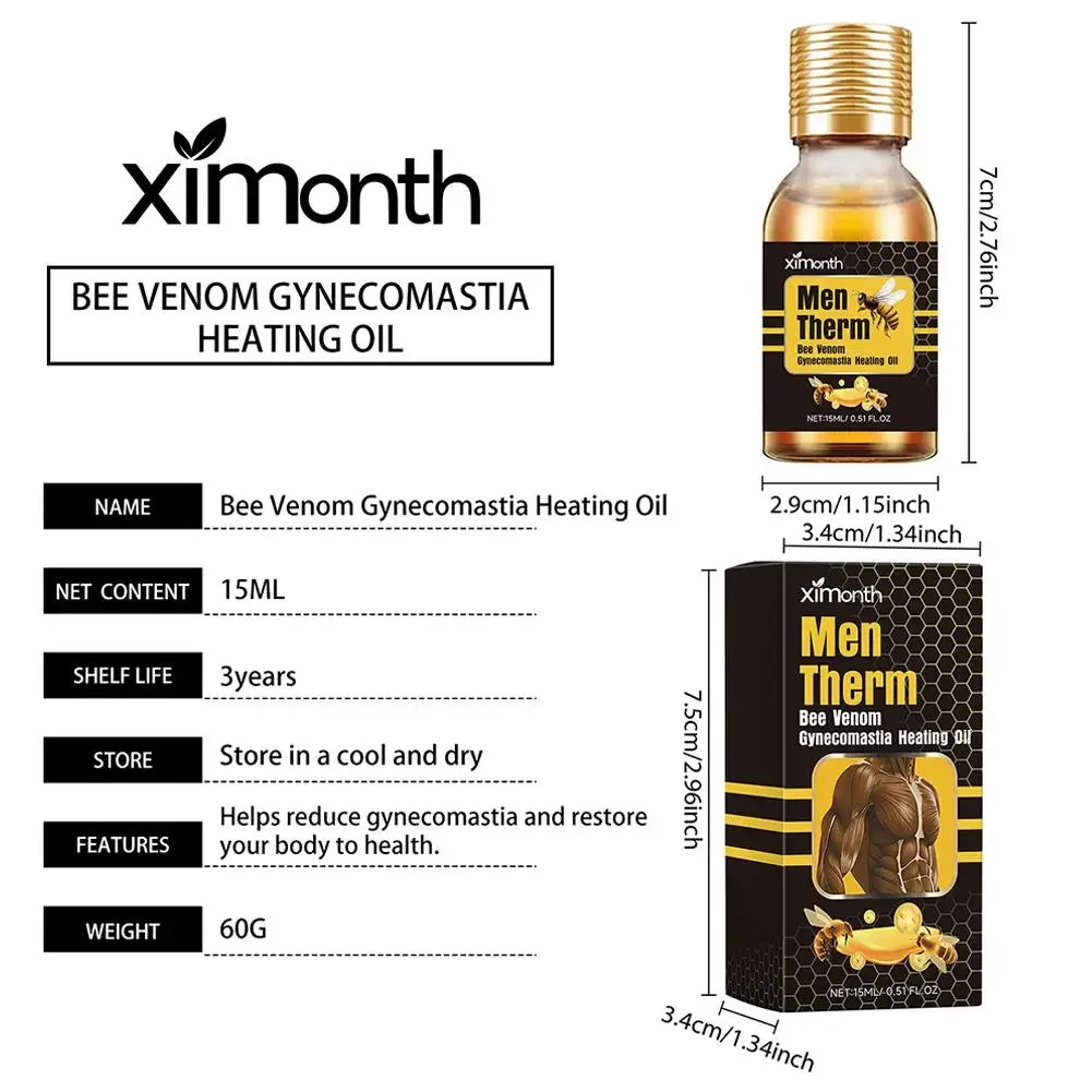 15ml Men's Bee Male Breast Warming Oil Chest Firming Massage Serum Chest Firming Oil Skin Care Pi-Mart