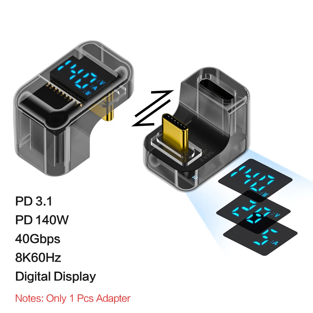90 Degree USB C Adapter Right Angle U Shape Type C Adapter 40Gbps Data Transfer PD 140W USB4.0 8K 60Hz Video for Thunderbolt 3/4 Pi-Mart