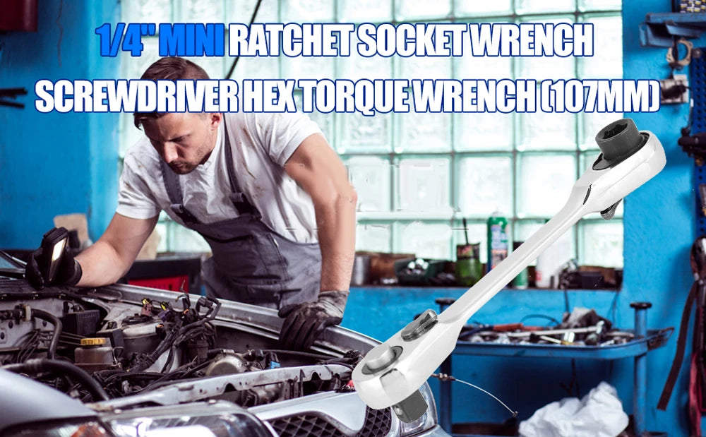 Mini Double Headed Ratchet Wrench 1/4 Inch Drive Socket Screwdriver Bit Driver Quick Release Ratchet Wrench Hand Tools Pi-Mart