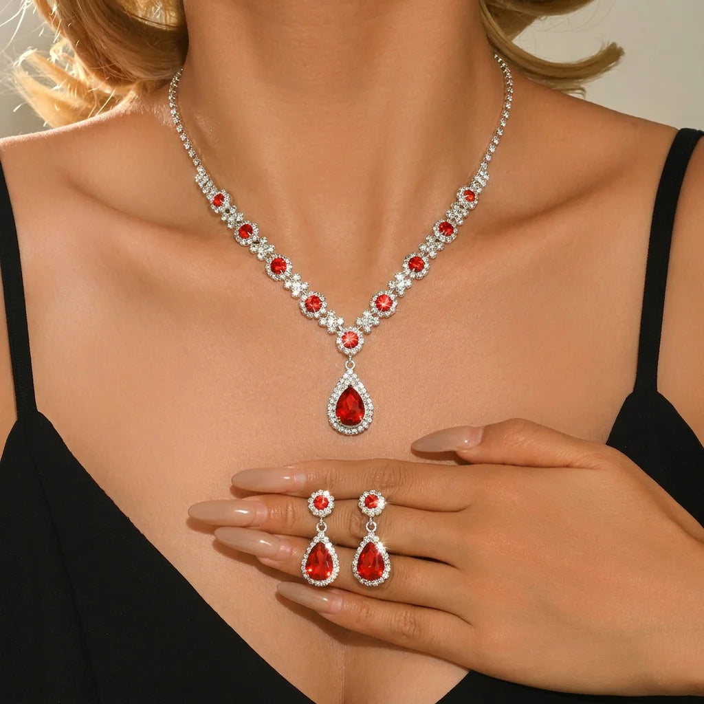 Simple and Atmospheric Water Droplet Necklace Earrings Two-Piece Set as a Surprise Birthday Gift for Girlfriend and Best Friend Pi-Mart