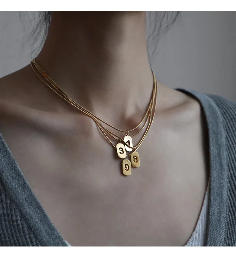Stainless Steel Angel Number Necklace 0 1 2 3 4 5 6 7 8 9 Rectangle For Women Men Hollow Lucky Number Chain Necklaces Jewelry Pi-Mart