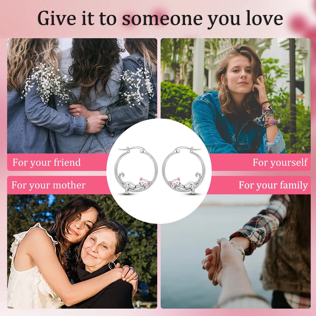925 Sterling Silver Cute Lazy Cat Animal Pet Earrings Jewelry Hoop Earrings For Women Jewelry Birthday Party Fine Gifts Pi-Mart