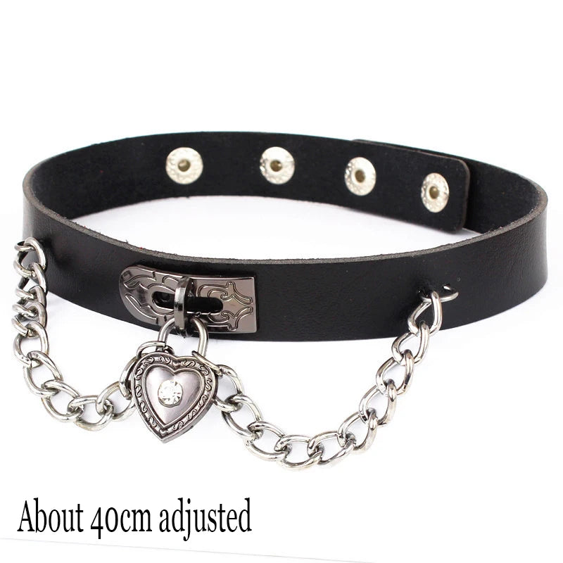 Black PU Leather Punk Choker Collar Necklace with Rivets Gothic Femme Jewelry for Party Club Sexy Goth Pendientes Pi-Mart