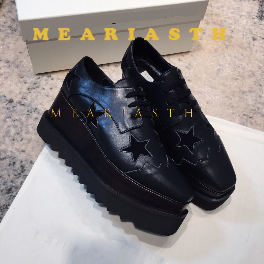 Women Walking Sneakers Autumn Lace-up High Platform Chunky Shoes Breathable Leather Shoes 8.5CM Winter Wedge Heels Casual Shoes Pi-Mart