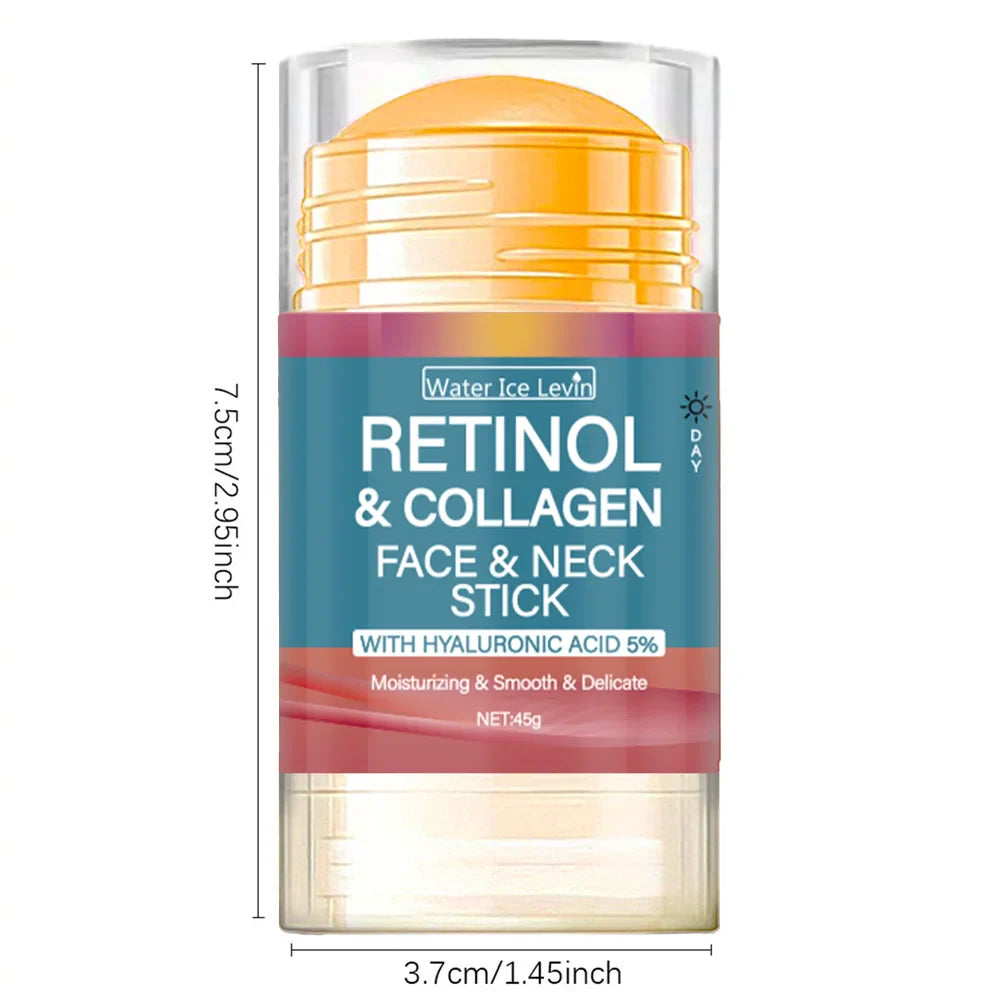 Retinol and Collagen Facial and Neck Care Stick Containing Hyaluronic Acid 5%, Moisturizing and Firming, Locking in Moisture, Day and Night Care, Portable Skin Care Tri Light Beauty