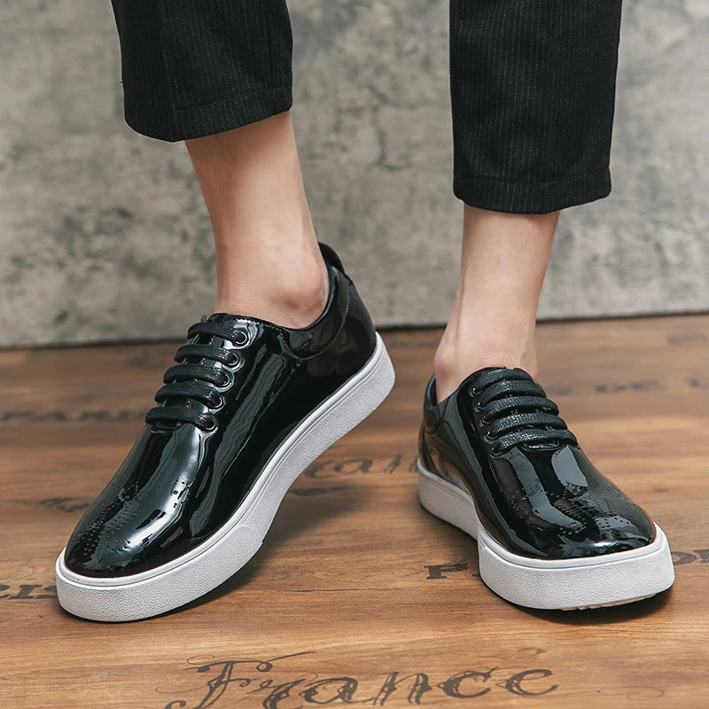 Spring Autumn Leather Shoes High Quality Patent Leather Casual Shoes Lace Up Sneakers Green Fashion Sole Designer Leather Shoes Pi-Mart