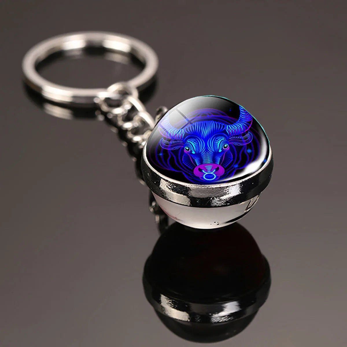 12 Constellation Key Chain Luminous Double Sided Glass Ball Pendant 12 Zodiac Key Chain Fashion Birthday Gift for Men and Women Pi-Mart