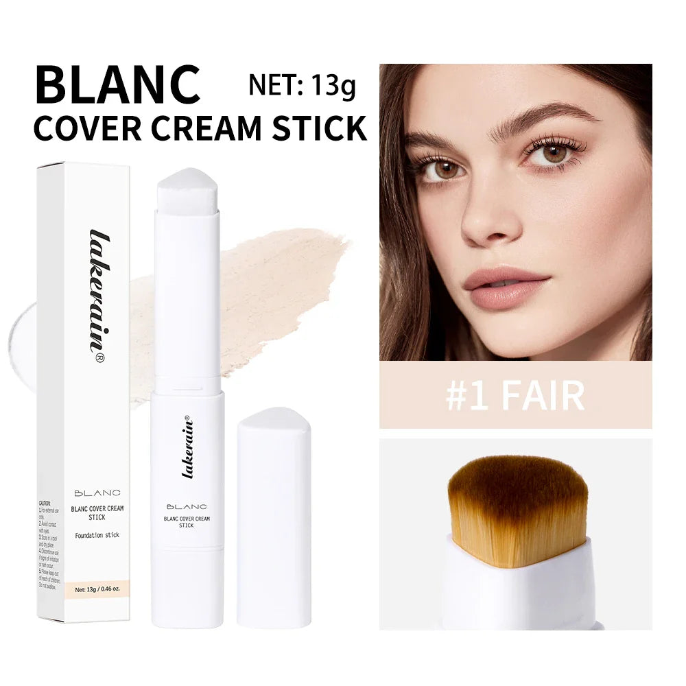 Lakerain Color Changing Foundation Stick Full Coverage Matte Finish Dual-Ended Brush & Stick Waterproof Smooth Foundation Makeup Tri Light Beauty