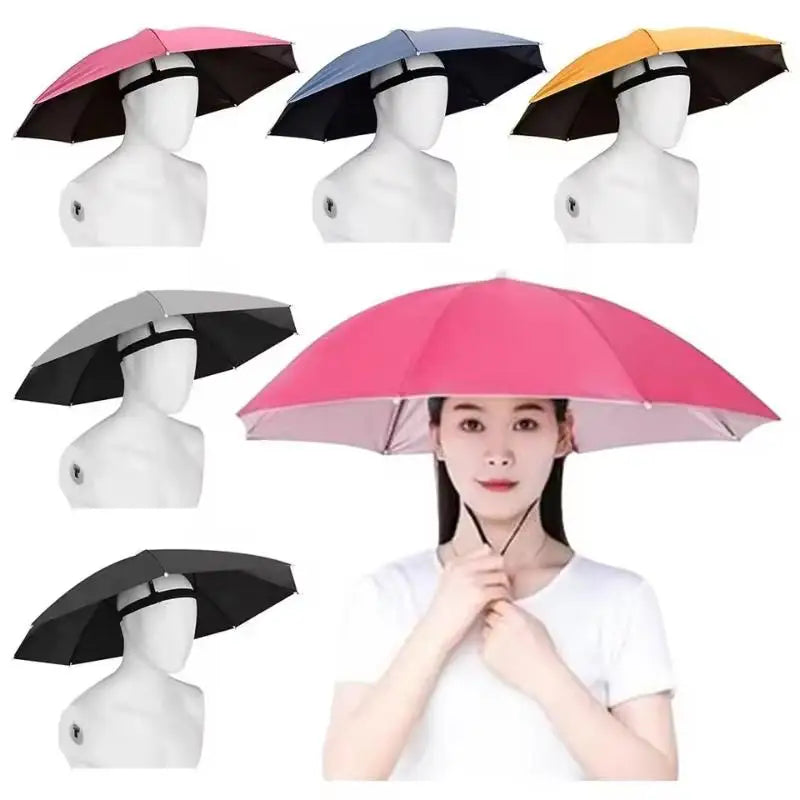 Foldable Head Umbrella Hat Windproof Fishing Head Wearing Sunshade Rain Gear Outdoor Portable Umbrella Camping Beach Head Hats Pi-Mart