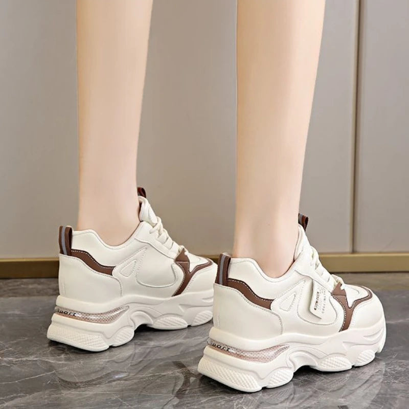 Women's Thick Soled Lightweight Sports Shoes Spring and Autumn New White Casual Women's Thick Soled Height Increasing Shoes Pi-Mart