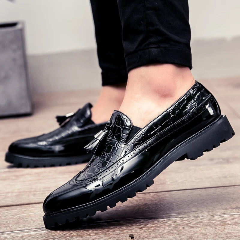 Men Loafers PU Splicing Tassel Decoration Low Heel Comfortable Classic Daily Business Men Shoes Pi-Mart