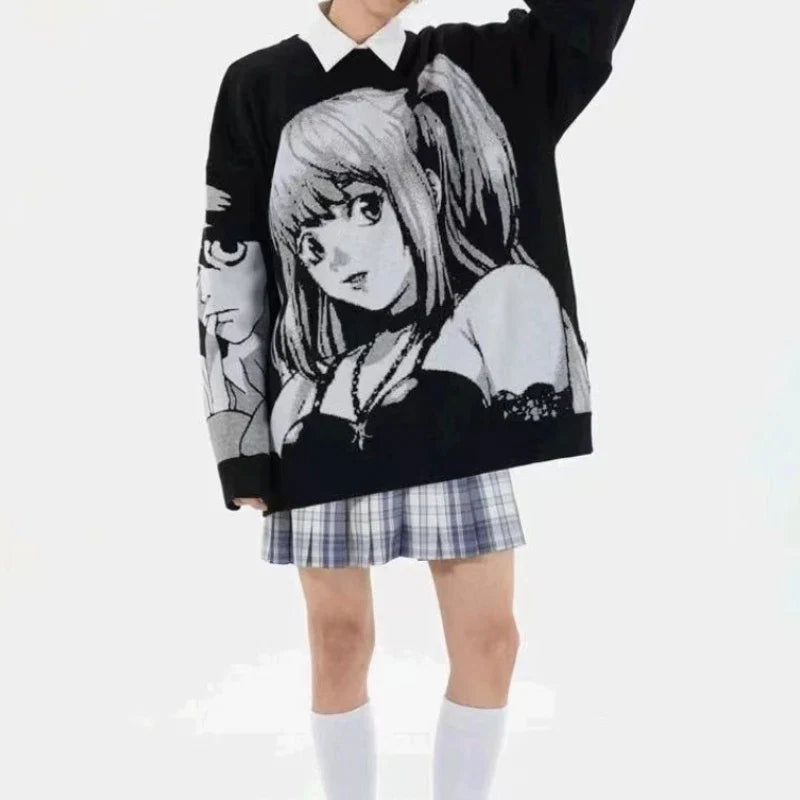 Y2K Women Hip Hop Streetwear Harajuku Sweater Vintage Japanese Style Anime Girl Knitted Soft Pullover Sweaters Female Clothes LadyShow.Store
