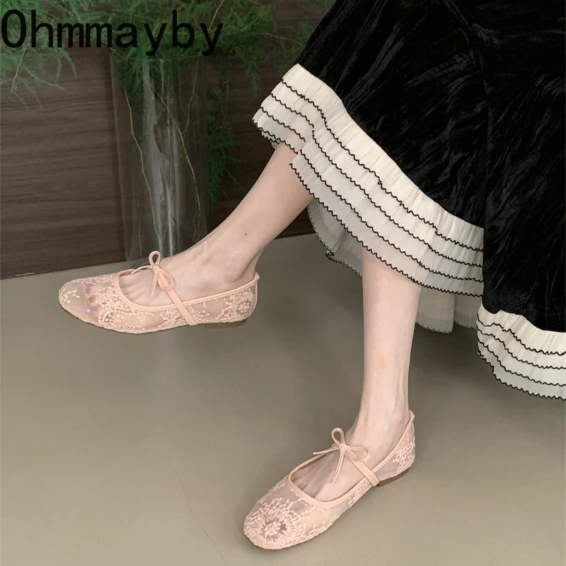 2026 Spring Lace Women Mary Jane Shoes Fashion Slip On Comfort Street Style Soft Sole Female Dress Flats Shoes LadyShow.Store