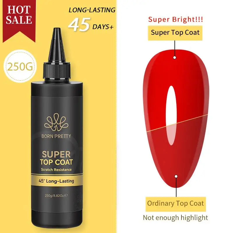 BORN PRETTY 250g Super Top Coat Professional Nail Art Soak Off Top Coat Long-lasting Anti-Stain Functional Gel Polish Tri Light Beauty