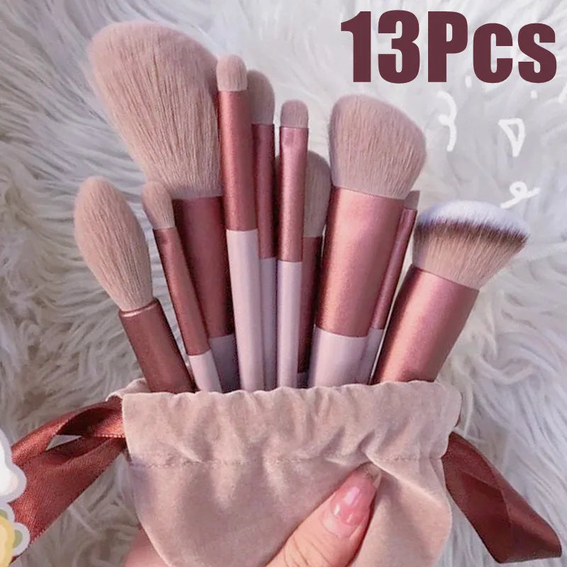 13 PCS Makeup Brushes Set Eye Shadow Foundation Women Cosmetic Brush Eyeshadow Blush Beauty Soft Make Up Tools Bag Tri Light Beauty