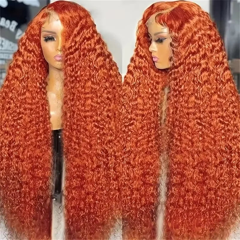 38 inch Brazilian Deep Wave Ginger Orange 13x6 HD Lace Front Human Hair Wig Curly 13x4 Lace Frontal Wig 5x5 Glueless Closure Wig LadyShow.Store