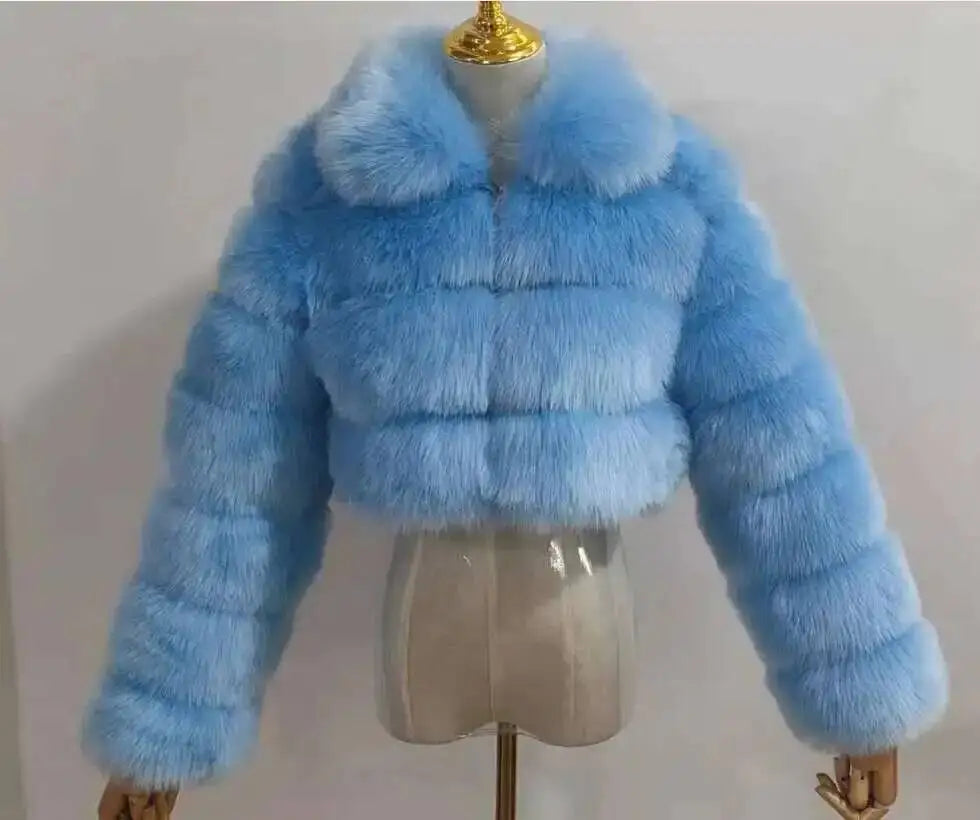 DEAT Fashion Women's Faux Fur Coat Lapel Zipper Long Sleeves Loose Thick Imitation  Fur Short Jacket Winter New 7AB6103 Pi-Mart