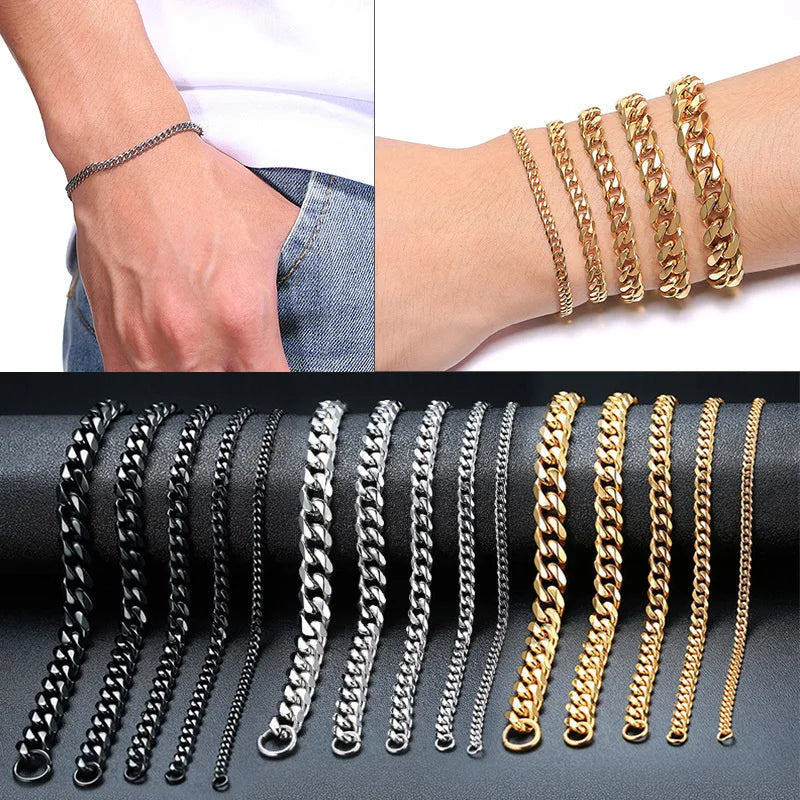 Vnox Mens Simple 3-11mm Stainless Steel Curb Cuban Link Chain Bracelets for Women Unisex Wrist Jewelry Gifts Pi-Mart