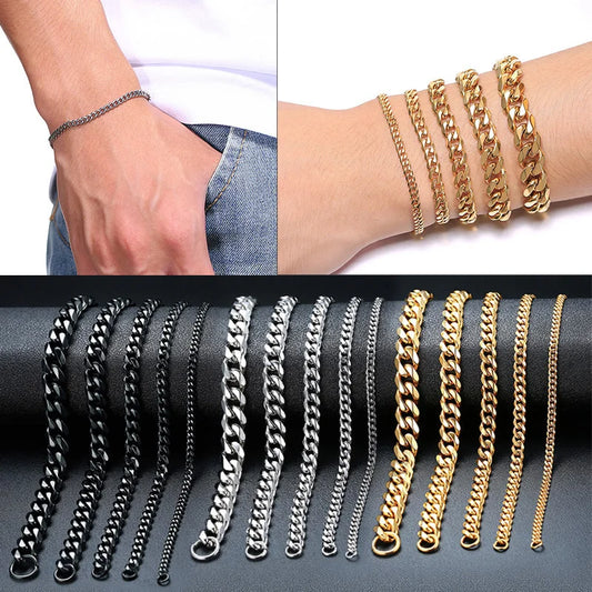 Vnox Mens Simple 3-11mm Stainless Steel Curb Cuban Link Chain Bracelets for Women Unisex Wrist Jewelry Gifts Pi-Mart