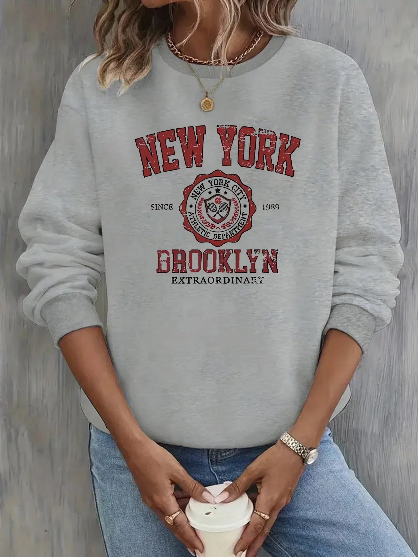 Women's Casual USA Print Pullover Sweatshirt Geometric Design Long Sleeve Round Neck Machine Washable Regular Fit for Autum LadyShow.Store