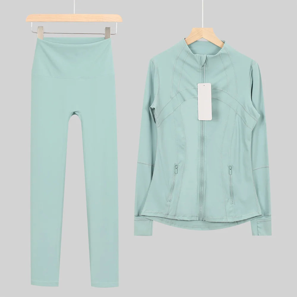 2026 New Yoga Sport Jacket Set Women's Yoga Clothes Running Fitness Jacket Active Wear Clothing Nine-point Pants Pi-Mart