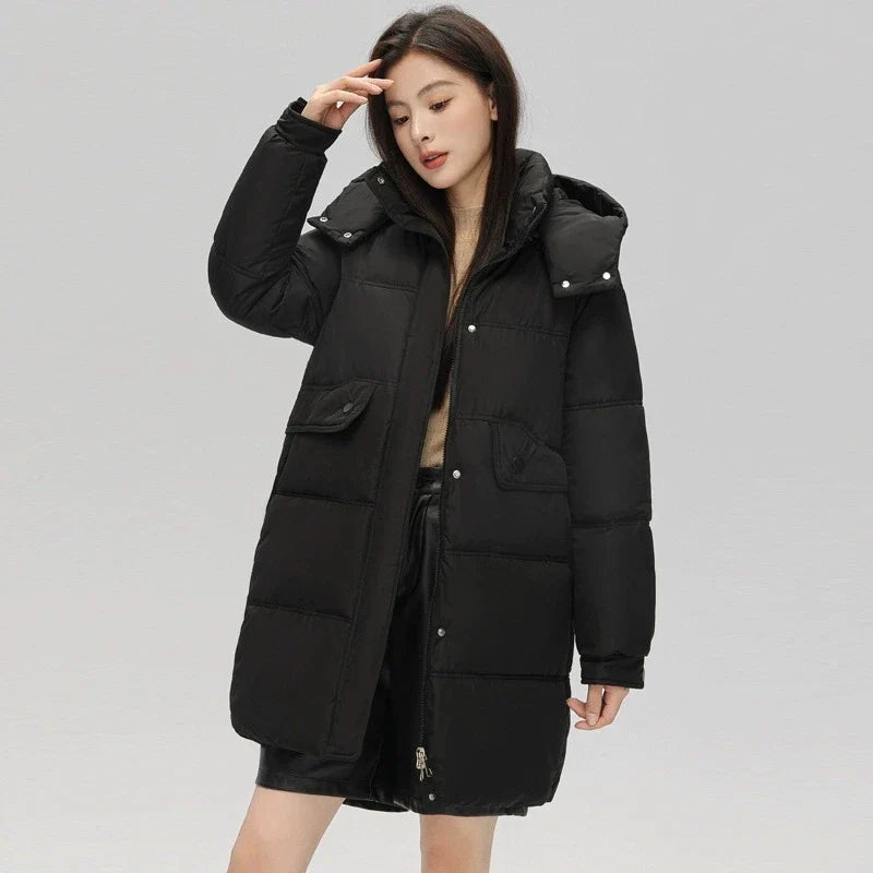 2025 New Women Warm Thicken Down Cotton Jacket Winter Women Long Cotton Coat Hooded Puffer Jacket Women Loose Plus Size Parkas LadyShow.Store