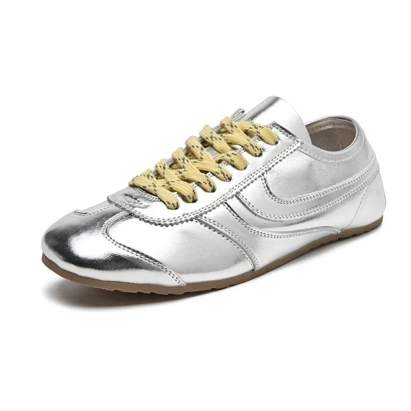 German Training Shoes Women 2026 New Genuine Leather Women Sneakers Flat Lace-up Retro Large Size Forrest Gump Shoes Women LadyShow.Store