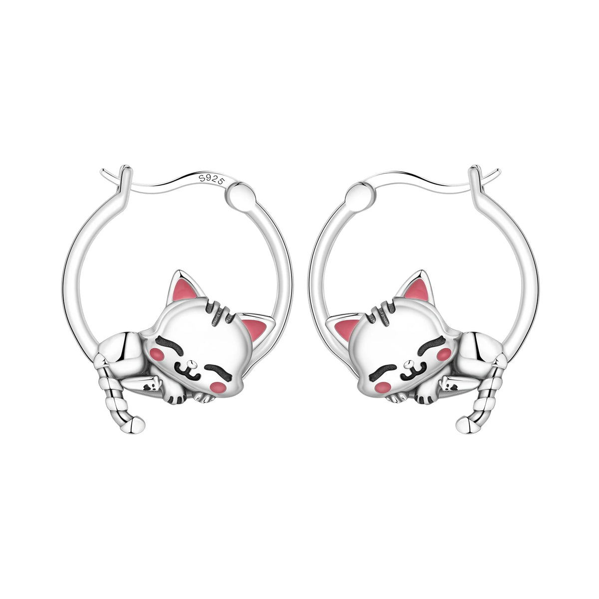 925 Sterling Silver Cute Lazy Cat Animal Pet Earrings Jewelry Hoop Earrings For Women Jewelry Birthday Party Fine Gifts Pi-Mart