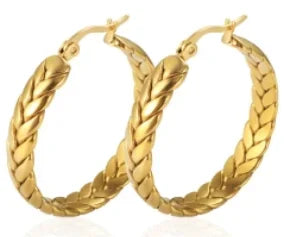 Luxury Shiny Zircon Hoop Earrings for Women Trendy Golden Stainless Steel Wed Ear Geometric Circle Earring Jewelry Pendientes Pi-Mart