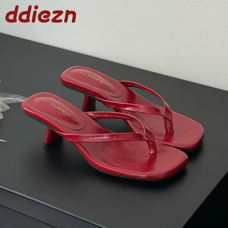 Fashion Square Toe Women 4CM Heels Slippers Slides Sandals Summer Casual Female Flip flops Ladies Thin Heel Slippers Shoes Pumps LadyShow.Store