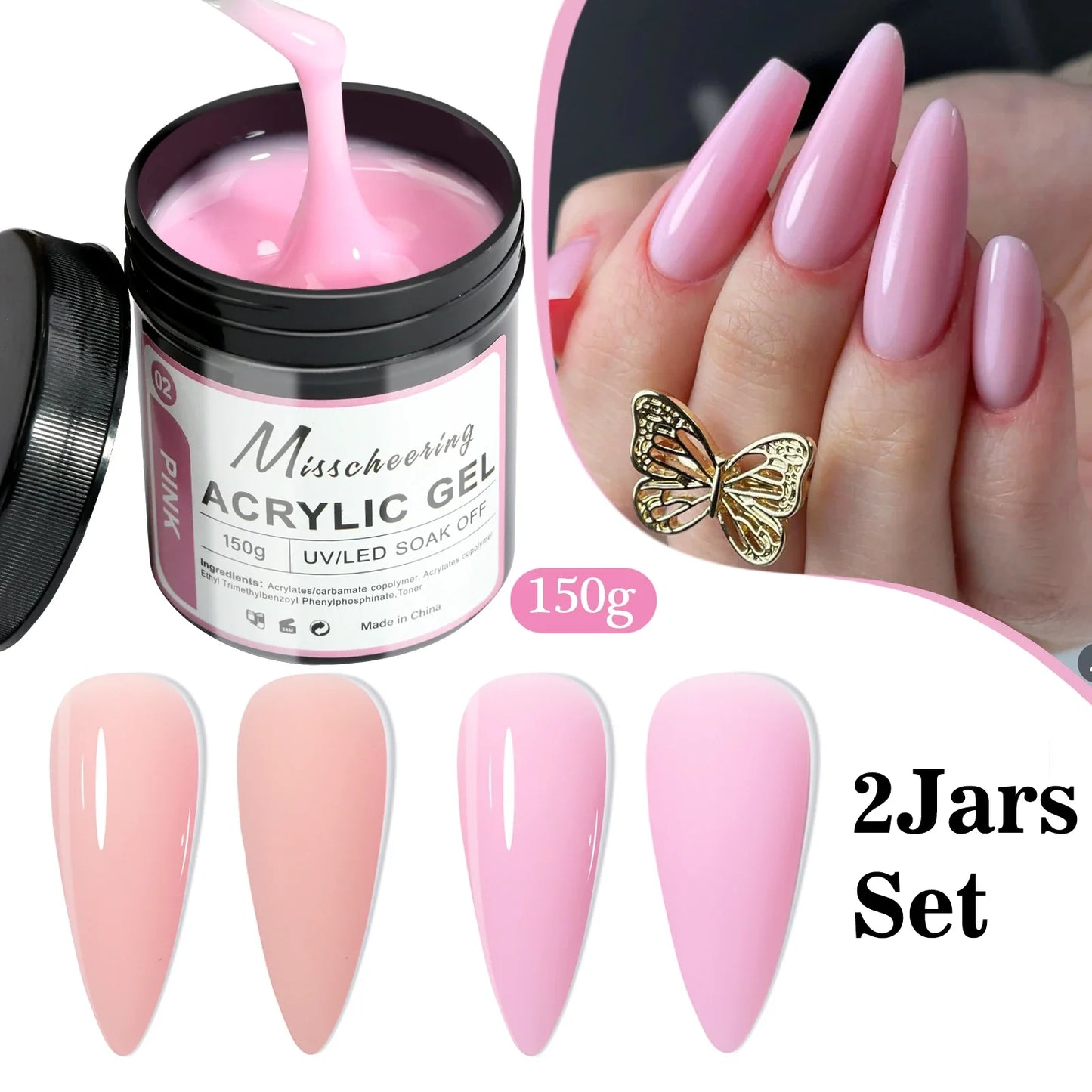 2/3Jars Poly Nail Gel UV LED Cured Builder Nail Gel Set Light Nude Pink Clear Extension Nail Solid Gels For DIY At Home Salon Tri Light Beauty