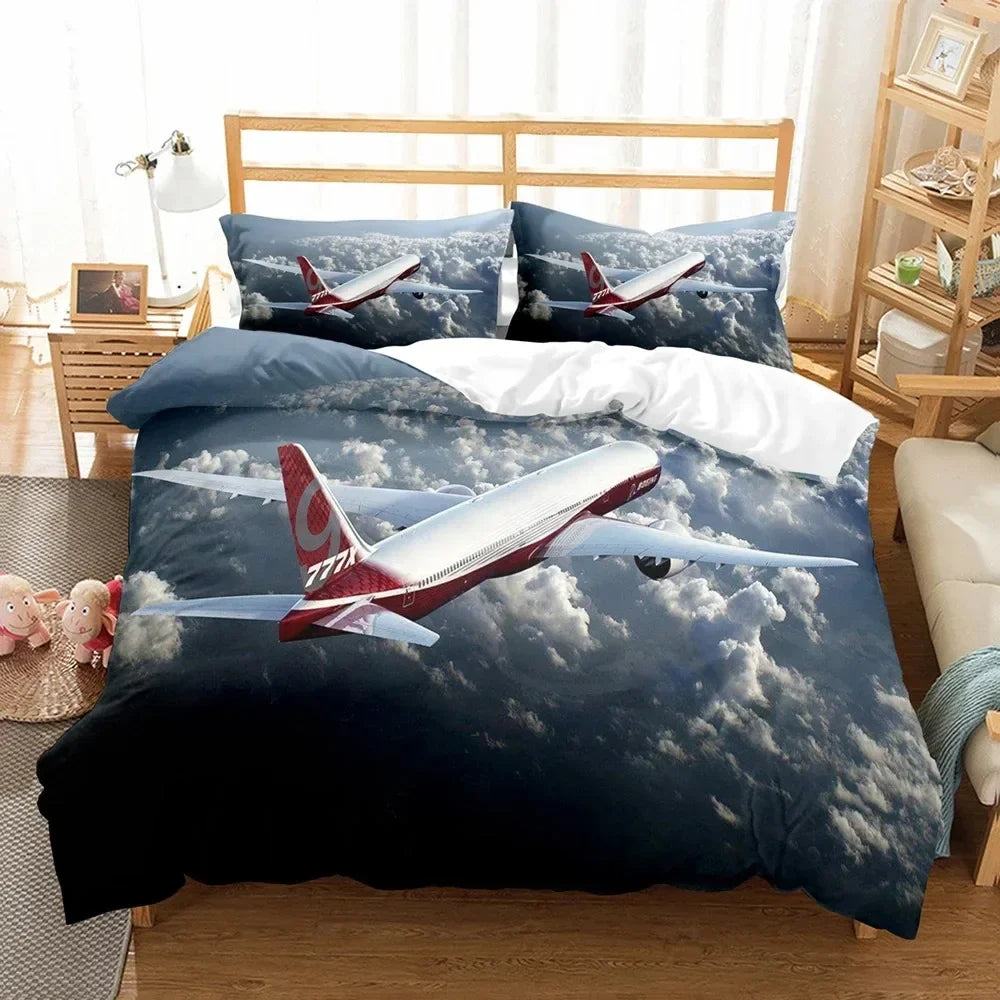 3D Bed Linen Airplane Blue Sky Comfortable Duvet Quilt Cover Pillowcase Bedding Set Children Bedroom Decoration Home Textile Pi-Mart