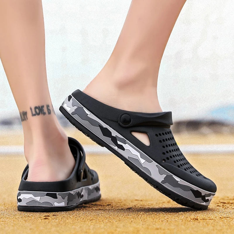 Men's summer casual hole shoes non slip lightweight breathable Two wearing men's sandals fashion comfort beach shoes slippers Pi-Mart