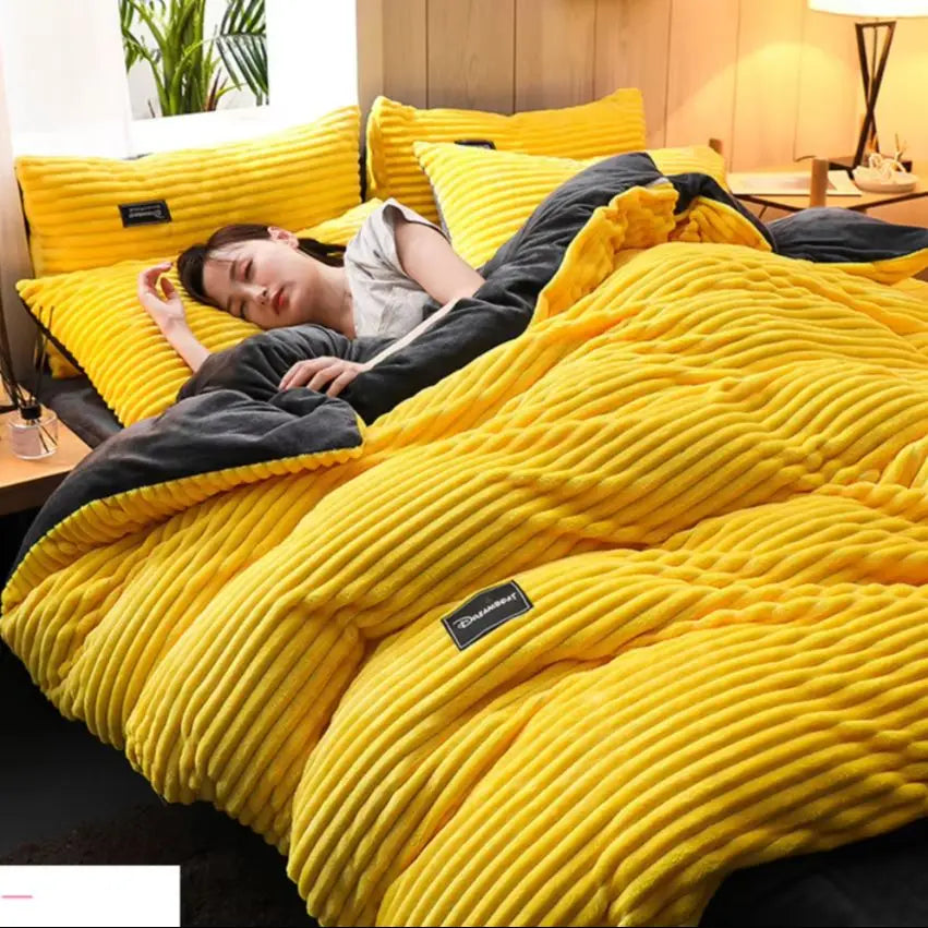 Warm Winter Duvet Cover Bedding Set Thick Solid Color Velvet Double Soft Quilt Cover Twin Queen King Comforter Cover Sets 220*24 Pi-Mart