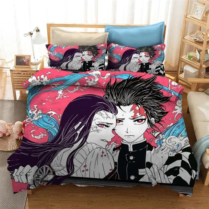 Anime Demon Slayer Duvet Cover Pillowcase 3D Printed Bedding Set Double Twin Full Queen King Adult Kids Bedclothes Quilt Cover Pi-Mart