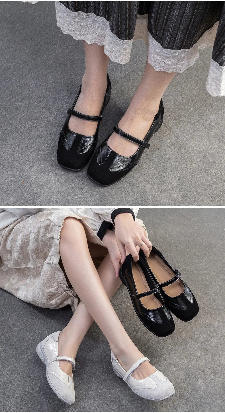 DRKANOL 2026 Women Genuine Leather Flat Shoes Summer Shallow Sheepskin Hook And Loop Casual Loafers Ladies Low Heel Single Shoes Pi-Mart