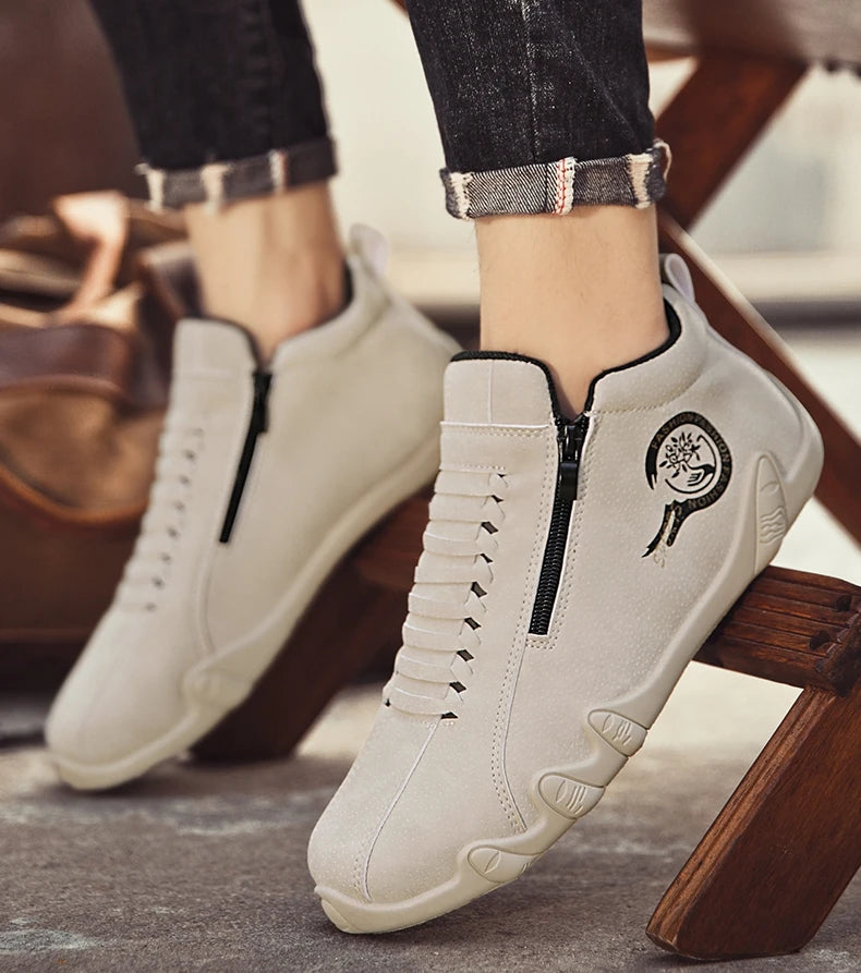 Men's Casual Shoes Side Zipper Short Boots Versatile Flats Bottom Trbottomyy Fashion Pu Leather Men's Shoes Spring Suitable for Outdoor Sports Pi-Mart