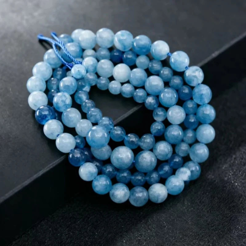 Natural Aquamarines Stone Beads Blue Round Gemstone Bead for DIY Bracelet Necklace Charms Jewelry Making Beaded Accessories Pi-Mart