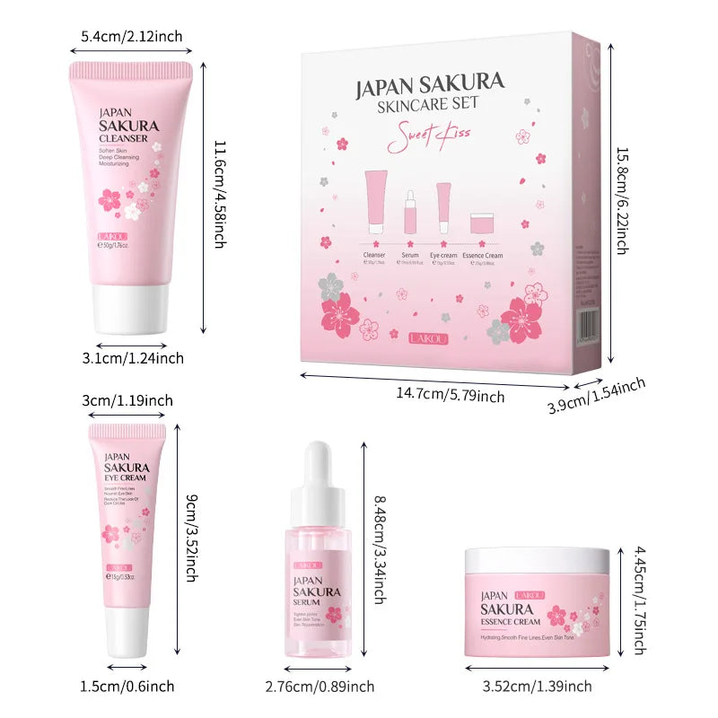 Laikou Sakura Skin Care Sets With Cleanser,Serum,Eye Cream,essence Cream Beauty Products For Women  Christmas Gift Present Tri Light Beauty